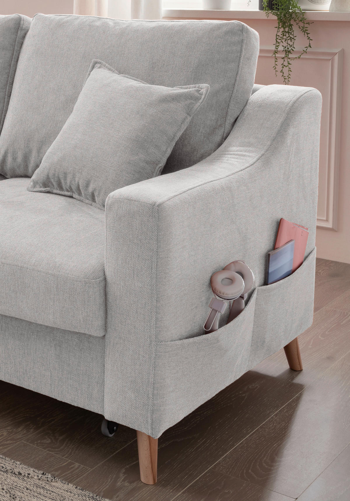 ECKSOFA in Chenille Grau  - Naturfarben/Grau, MODERN, Holz/Textil (150/228cm) - Livetastic