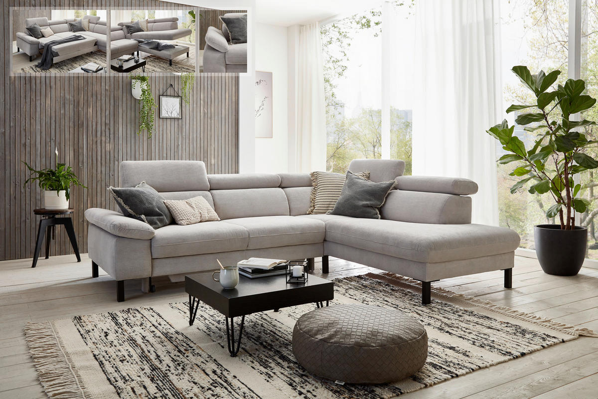 ECKSOFA in Cord Grau  - Schwarz/Grau, Design, Holzwerkstoff/Textil (272/217cm) - Pure Home Comfort