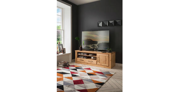 TV-ELEMENT Kiefer massiv Kieferfarben - Schwarz/Kieferfarben, Natur, Holz/Metall (154/52/52,3cm) - Linea Natura
