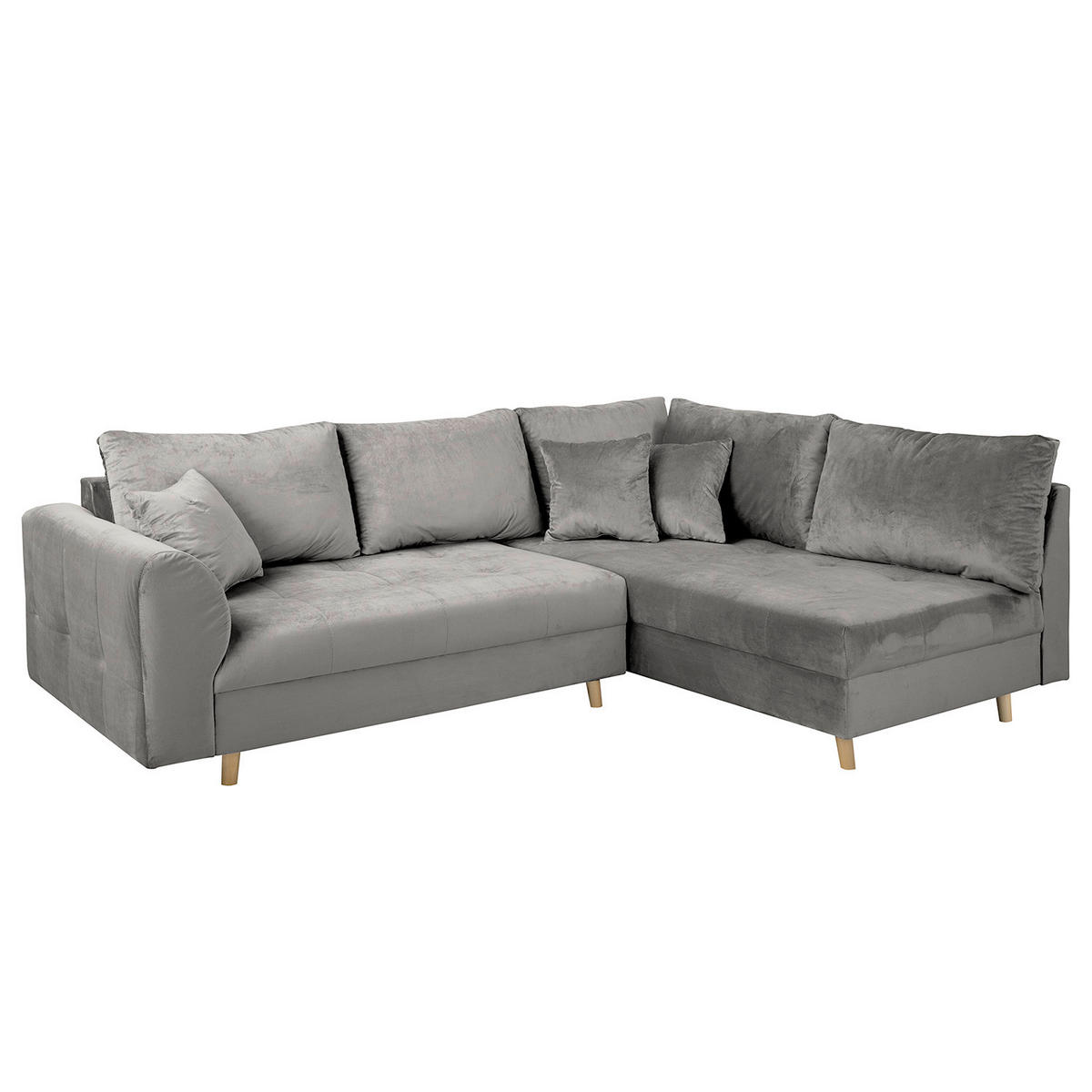 ECKSOFA inkl. Hocker Ariella Grau Samt Rückenkissen, Hocker  - Naturfarben/Grau, Design, Holz/Textil (231/161cm) - Livetastic