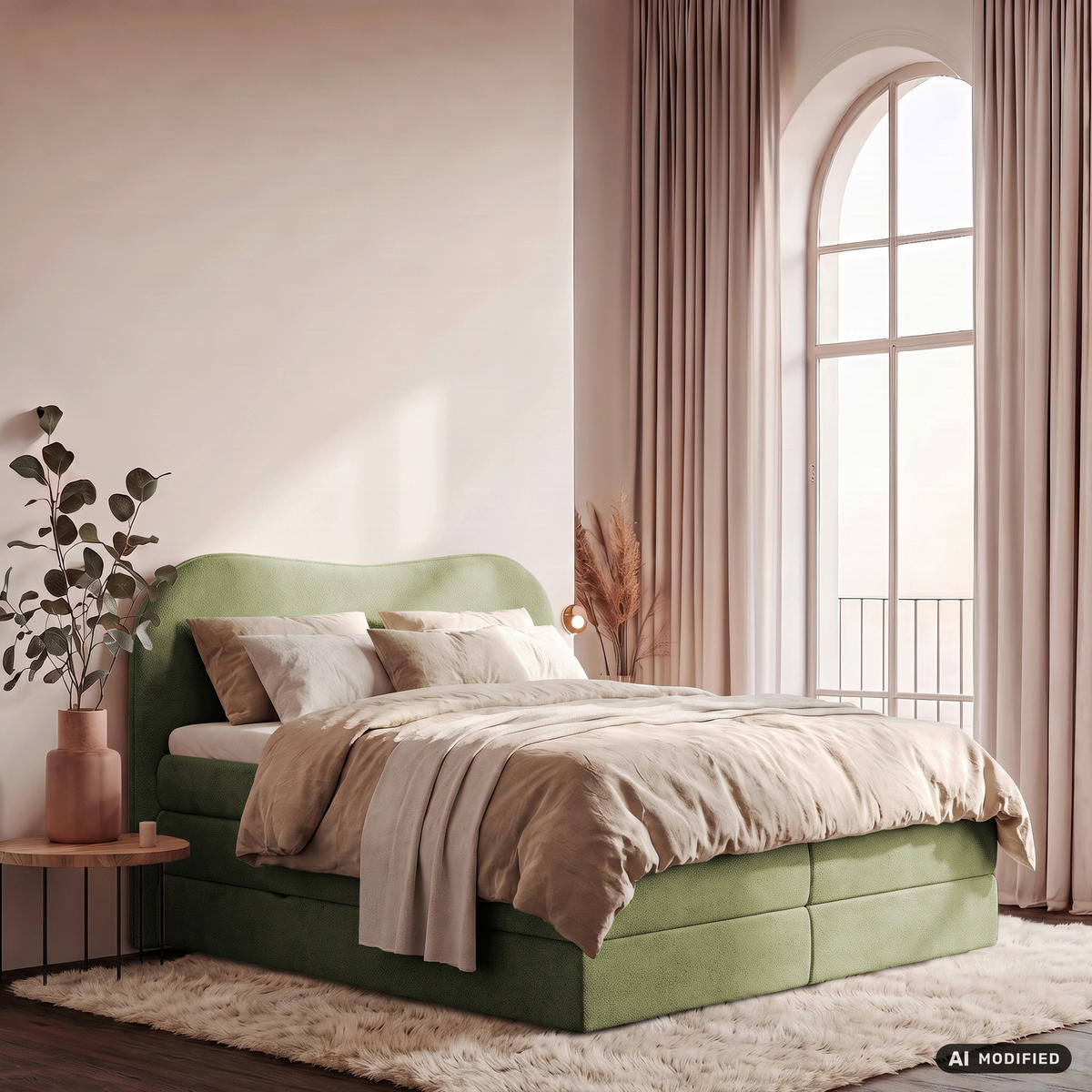 BOXSPRINGBETT 180/200 cm,  in Grün, gepolstertes Kopfteil, Bettkasten, Topper, Matratzen, H3 + H3 = fest  - Schwarz/Grün, Design, Holz/Holzwerkstoff (180/200cm) - Chameo