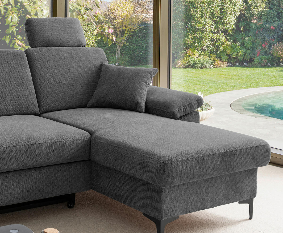 ECKSOFA Chenille Anthrazit  - Anthrazit/Schwarz, Konventionell, Textil/Metall (245/151cm) - Livetastic