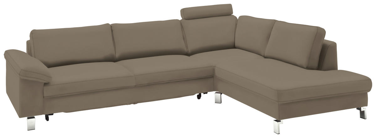 ECKSOFA in Echtleder Taupe  - Taupe/Chromfarben, Design, Leder/Metall (281/200cm) - Pure Home Lifestyle
