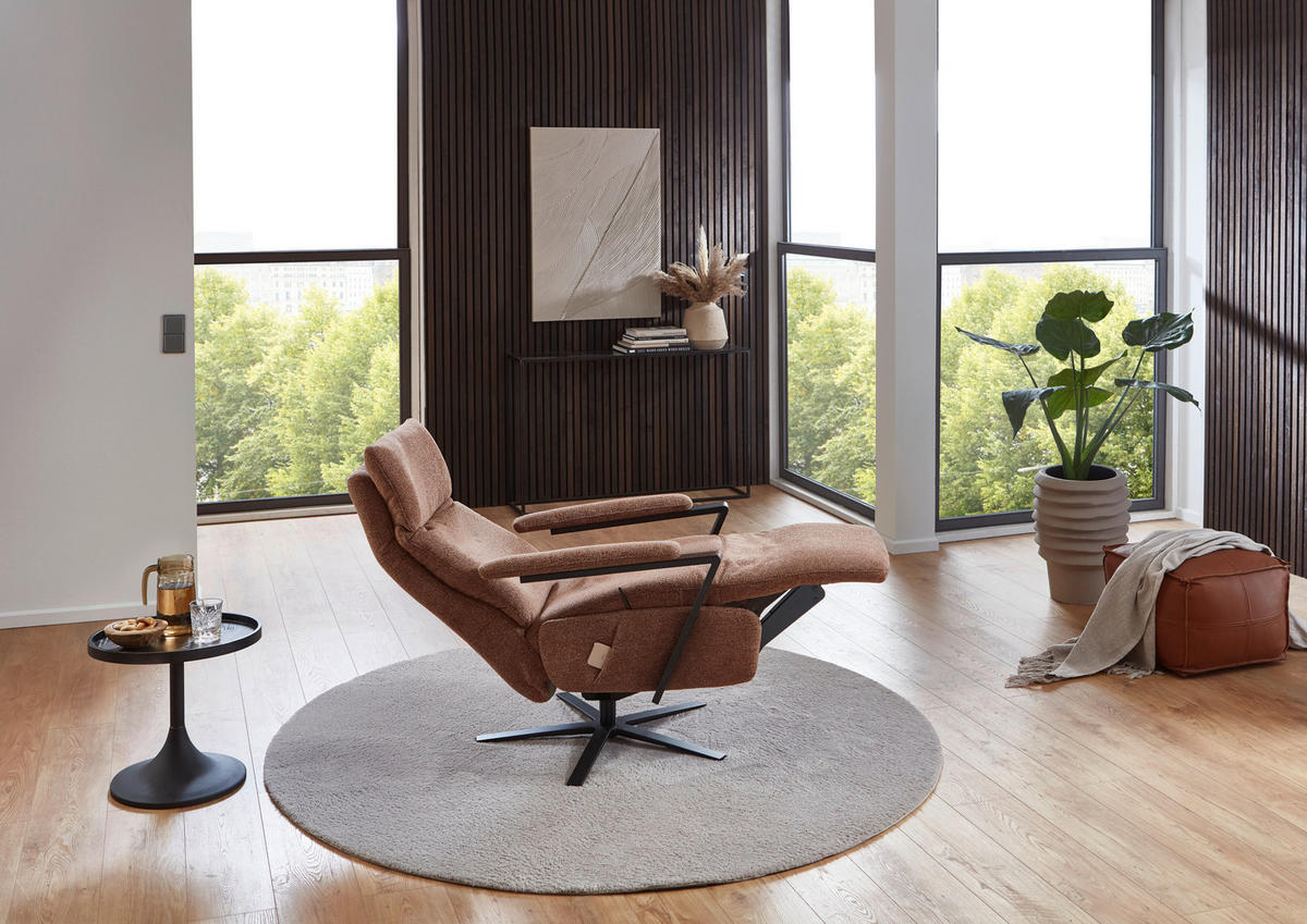 RELAXSESSEL in Textil Kupferfarben  - Schwarz/Kupferfarben, Design, Textil/Metall (68/117/85cm) - Cantus