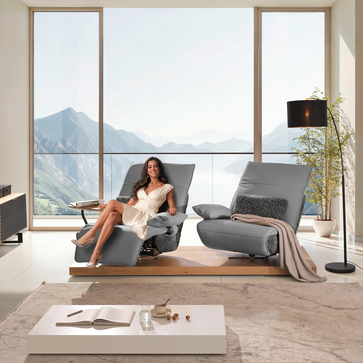 2-SITZER-SOFA  in Hochflor Echtleder Anthrazit, Hellgrau  - Anthrazit/Hellgrau, Design, Leder/Holz (240/65/104cm) - Koinor