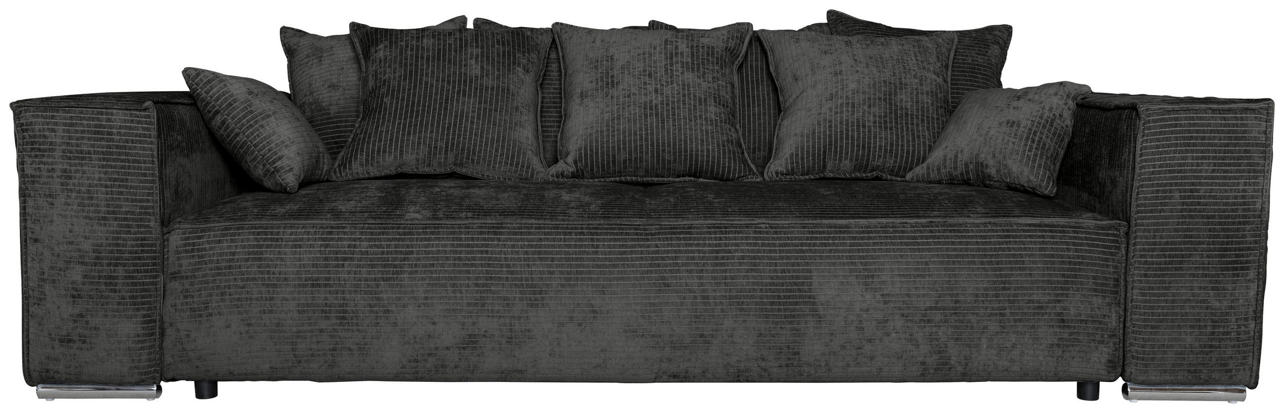 BIGSOFA Flachgewebe Schwarz  - Chromfarben/Schwarz, KONVENTIONELL, Textil/Metall (256/68/122cm) - Carryhome