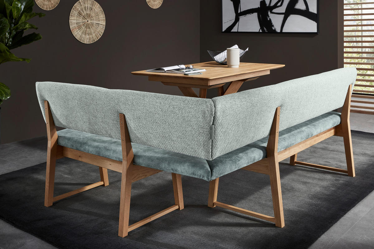 ECKBANK 190/150 cm beflockt, Mikrofaser Mintgrün, Wildeiche Wildeiche massiv Holz   - Wildeiche/Mintgrün, KONVENTIONELL, Holz/Textil (190/150cm) - Valnatura