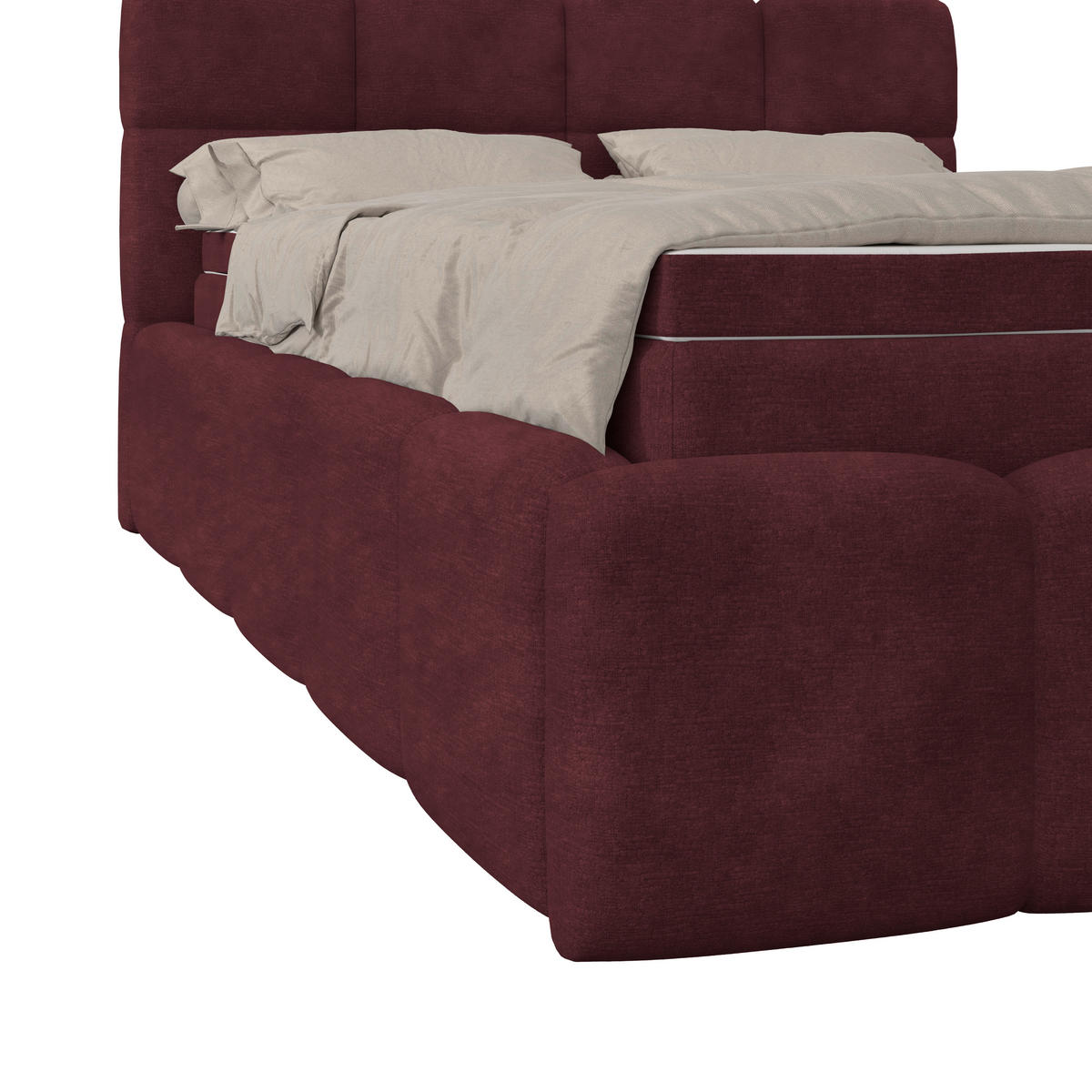 POLSTERBETT 140/200 cm,  in Bordeaux, Matratze, Bettkasten, H3 = fest  - Bordeaux/Schwarz, Trend, Kunststoff/Textil (140/200cm)