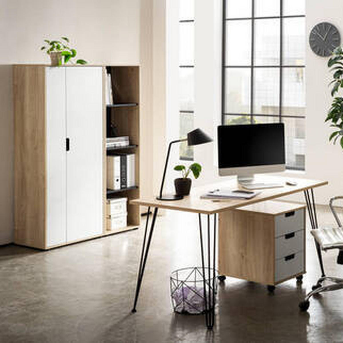 AKTENSCHRANK 65,1/163,6/41 cm  - Eichefarben/Schwarz, MODERN, Holzwerkstoff (65,1/163,6/41cm) - MID.YOU