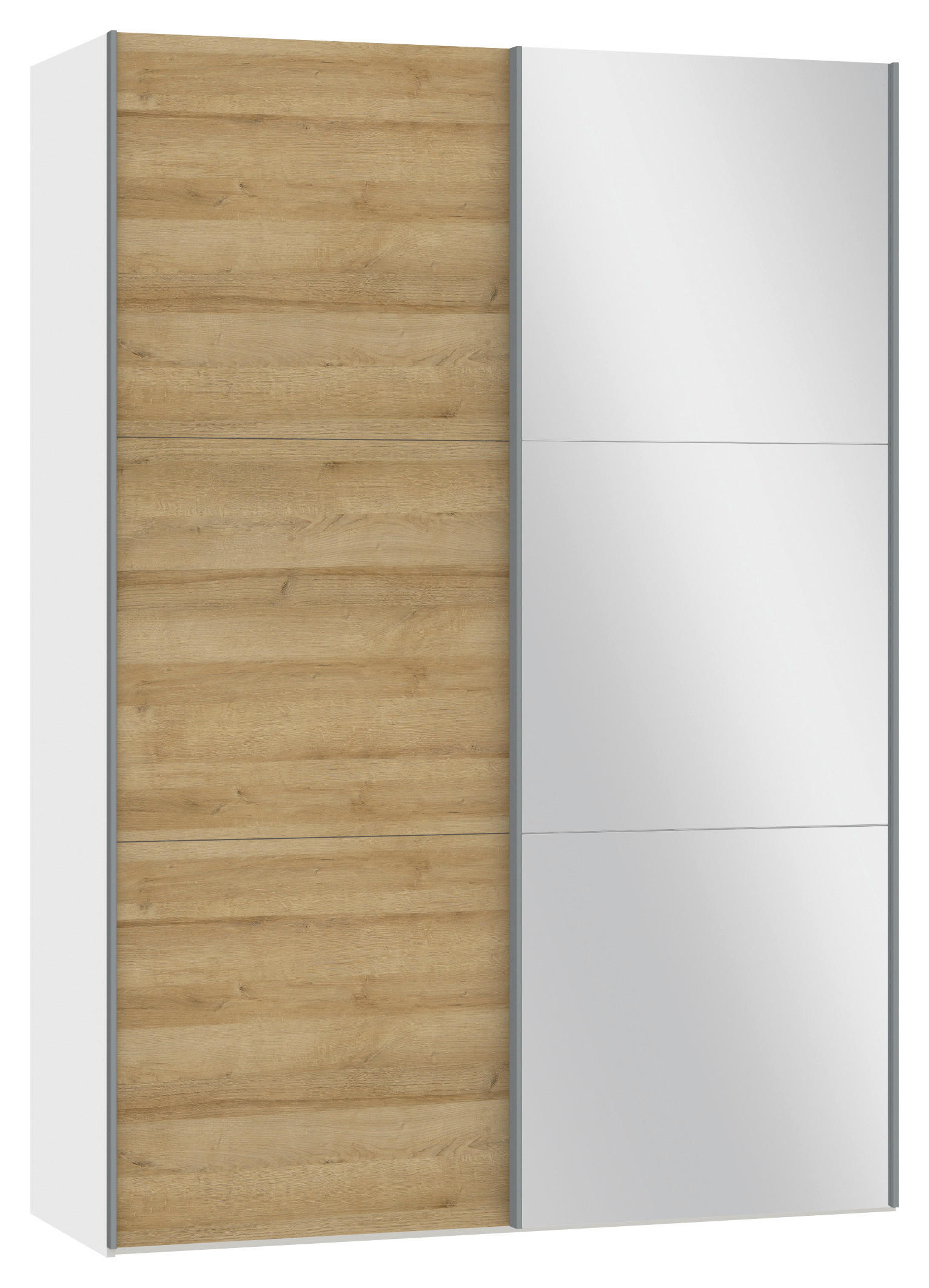 SCHWEBETÜRENSCHRANK  in Weiß, Eichefarben  - Eichefarben/Silberfarben, Design, Glas/Holzwerkstoff (152,2/220/65cm) - Jutzler