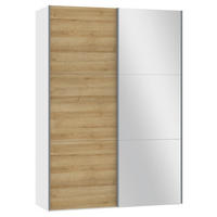 SCHWEBETÜRENSCHRANK  in Weiß, Eichefarben  - Eichefarben/Silberfarben, Design, Glas/Holzwerkstoff (152,2/220/65cm) - Jutzler