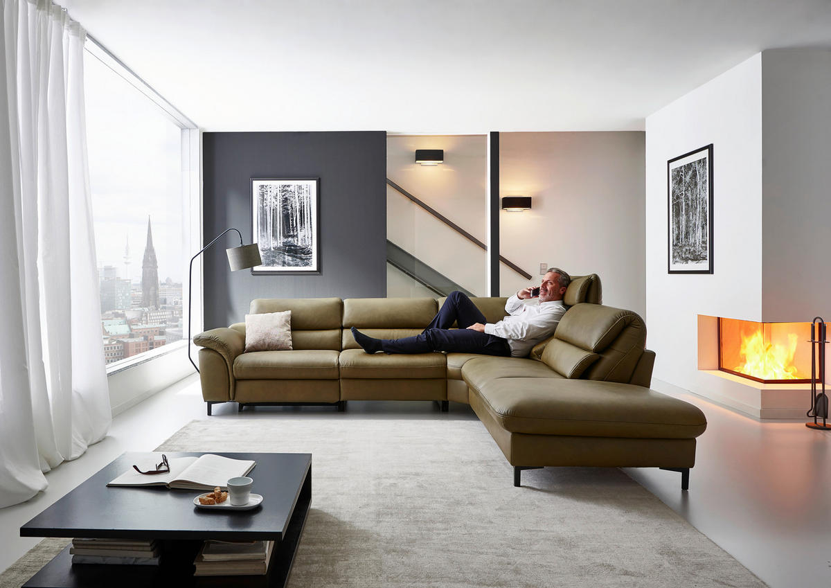 ECKSOFA in Echtleder Schlammfarben  - Schlammfarben/Schwarz, Design, Leder/Metall (280/246cm) - Hukla