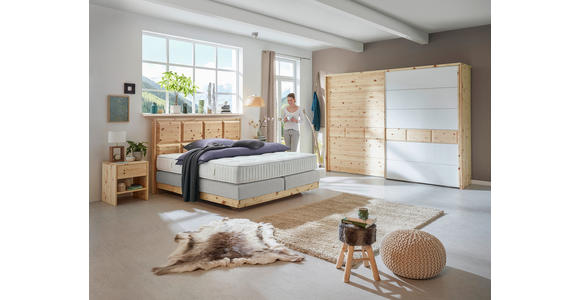 BOXSPRINGBETT 180/200 cm  in Zirbelkieferfarben, Hellgrau  - Zirbelkieferfarben/Hellgrau, Natur, Holz/Textil (180/200cm) - Valnatura