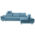 ECKSOFA Hellblau Webstoff  - Chromfarben/Hellblau, Design, Textil/Metall (310/203cm) - Xora