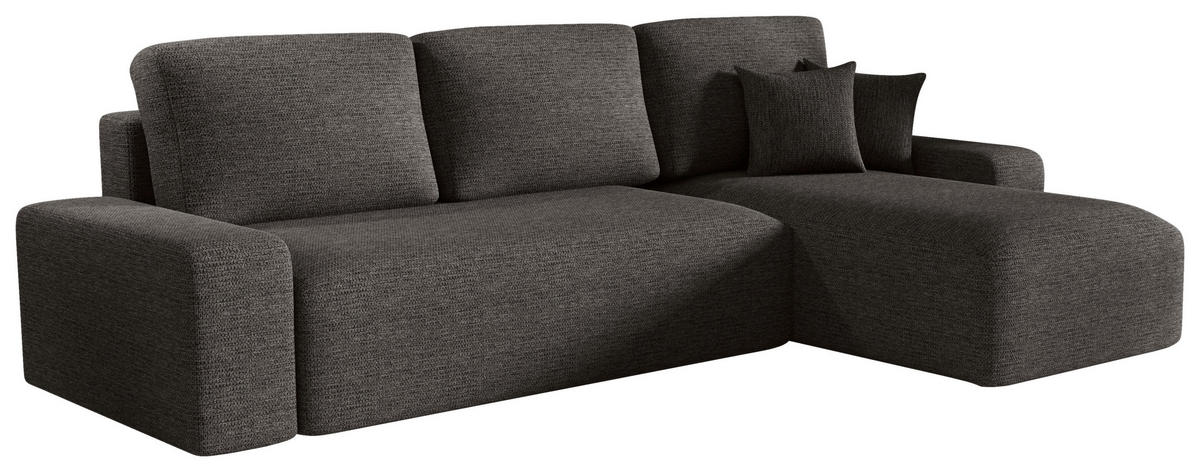 ECKSOFA Anthrazit Bouclé Zierkissen, Rückenkissen, Bettkasten, Schlaffunktion, Rücken echt, Stauraum  - Anthrazit/Schwarz, MODERN, Kunststoff/Textil (248/143cm) - Xora