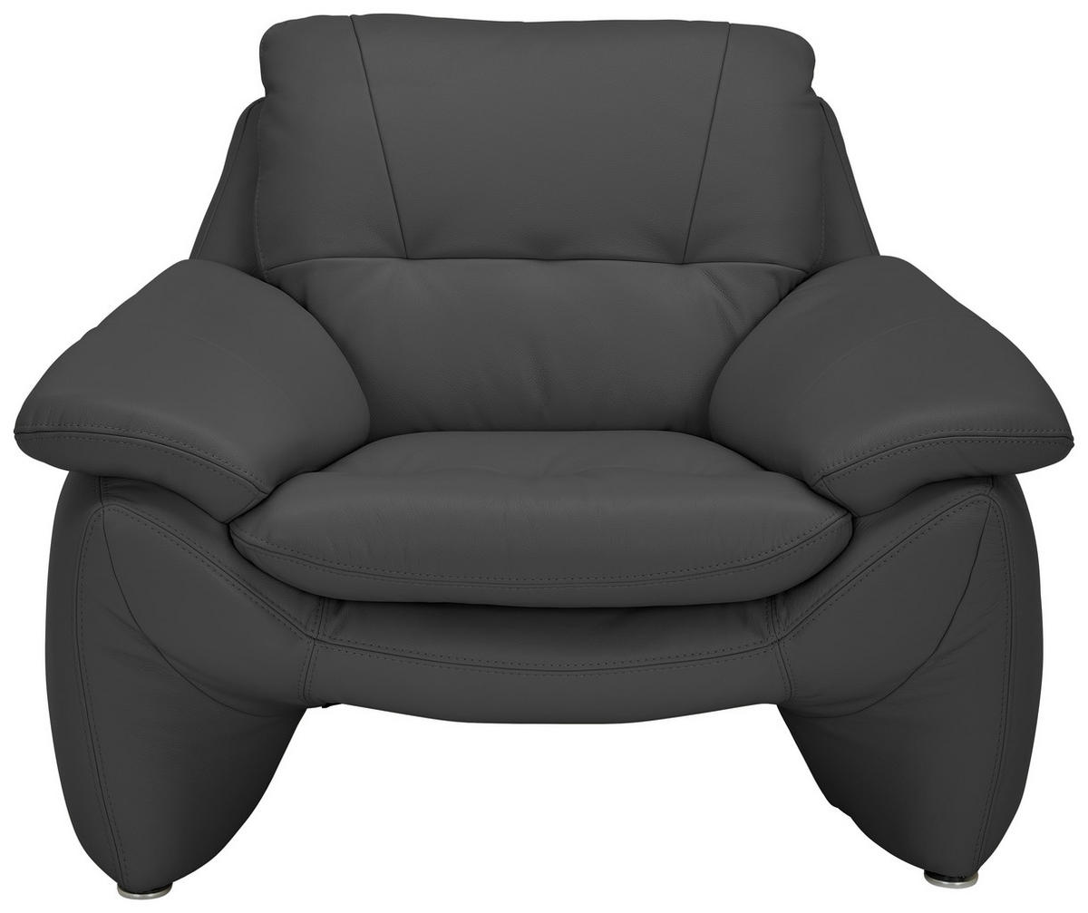 SESSEL in Echtleder Schwarz  - Silberfarben/Schwarz, KONVENTIONELL, Leder/Metall (110/91/86cm) - Celina Home