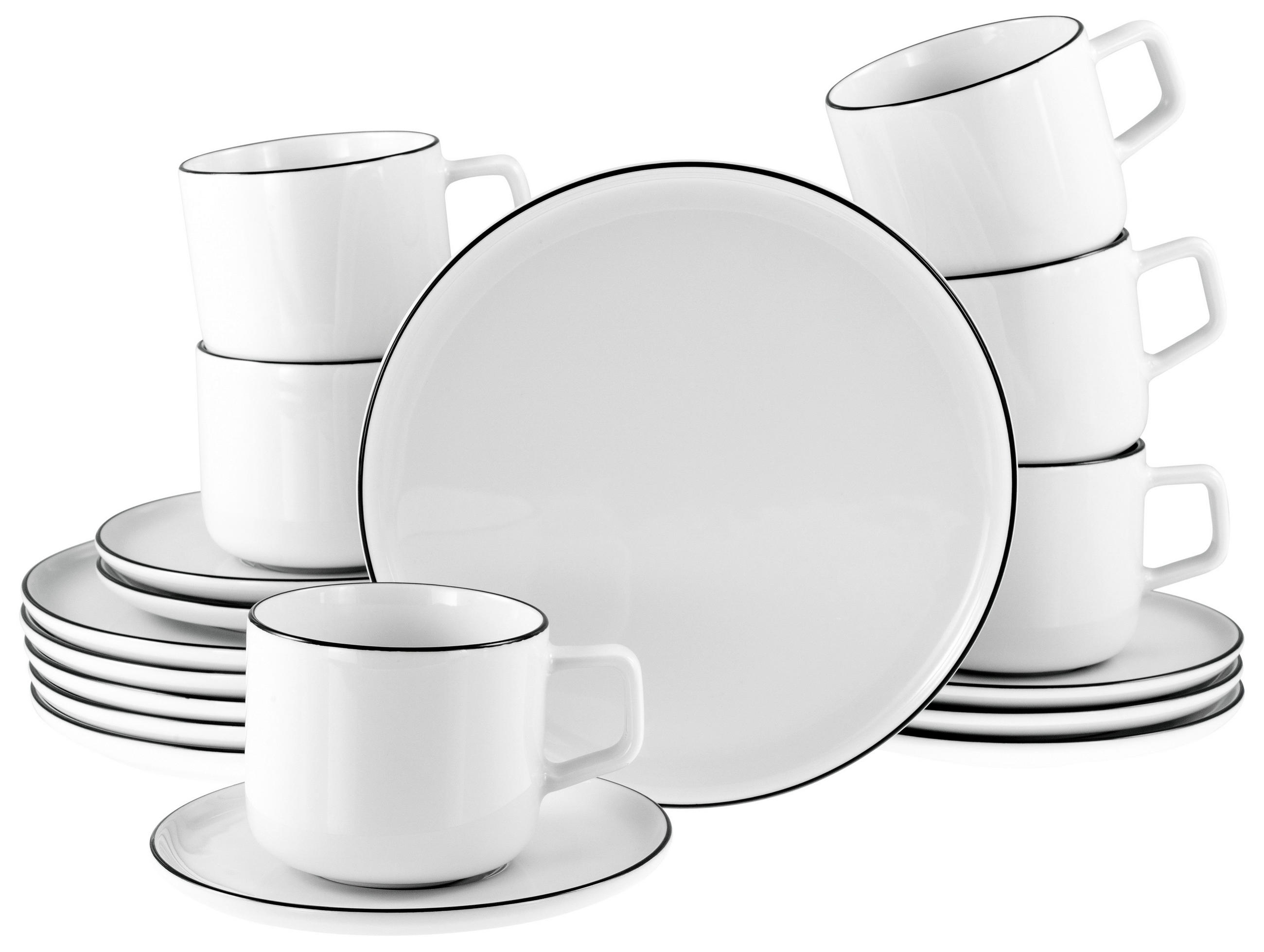 KAFFEESERVICE Schwarz, Weiß 18-teilig Chef Collection Black Line  - Schwarz/Weiß, Basics, Keramik - Creatable