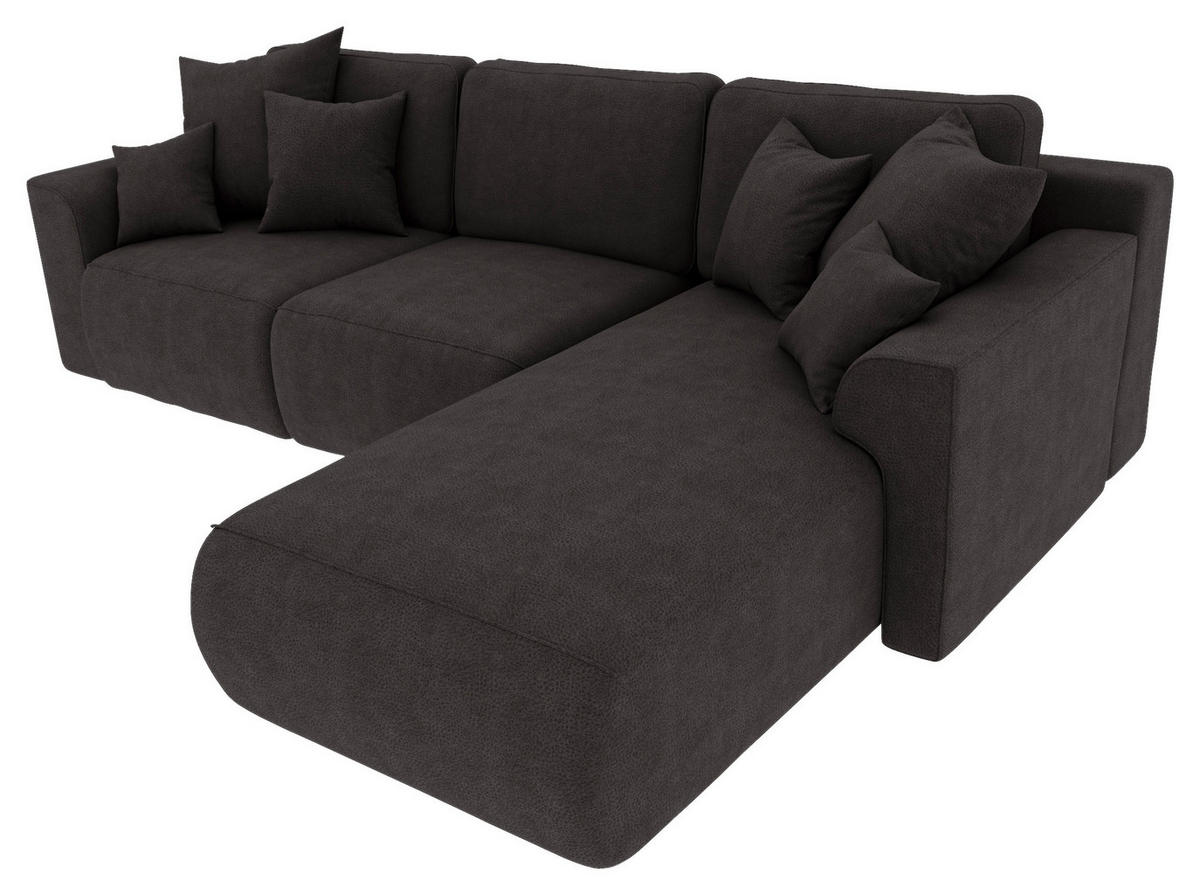 ECKSOFA Dunkelbraun Lederlook Zierkissen, Rückenkissen, Bettkasten, Schlaffunktion, Rücken echt, Liegefläche im Originalstoff  - Chromfarben/Dunkelbraun, KONVENTIONELL, Kunststoff/Textil (293/195cm) - Carryhome