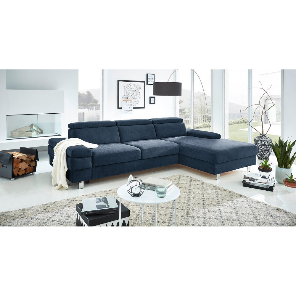 ECKSOFA in Webstoff Dunkelblau - Silberfarben/Dunkelblau, Konventionell, Textil/Metall (182/82/260cm) - Trendmanufaktur
