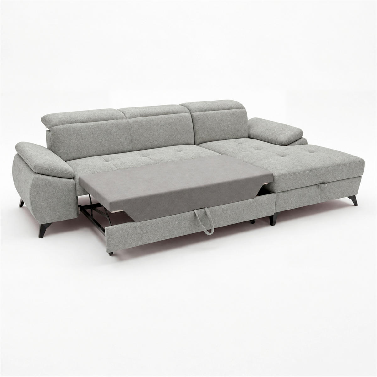 ECKSOFA  Struktur Hellgrau  - Hellgrau/Schwarz, Basics, Holz/Holzwerkstoff (281/166cm) - MID.YOU