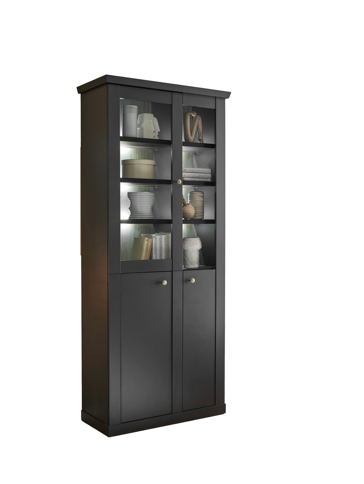 VITRINE  in Schwarz, Eichefarben - Eichefarben/Messingfarben, Design, Holzwerkstoff/Metall (86/200/39cm) - MID.YOU