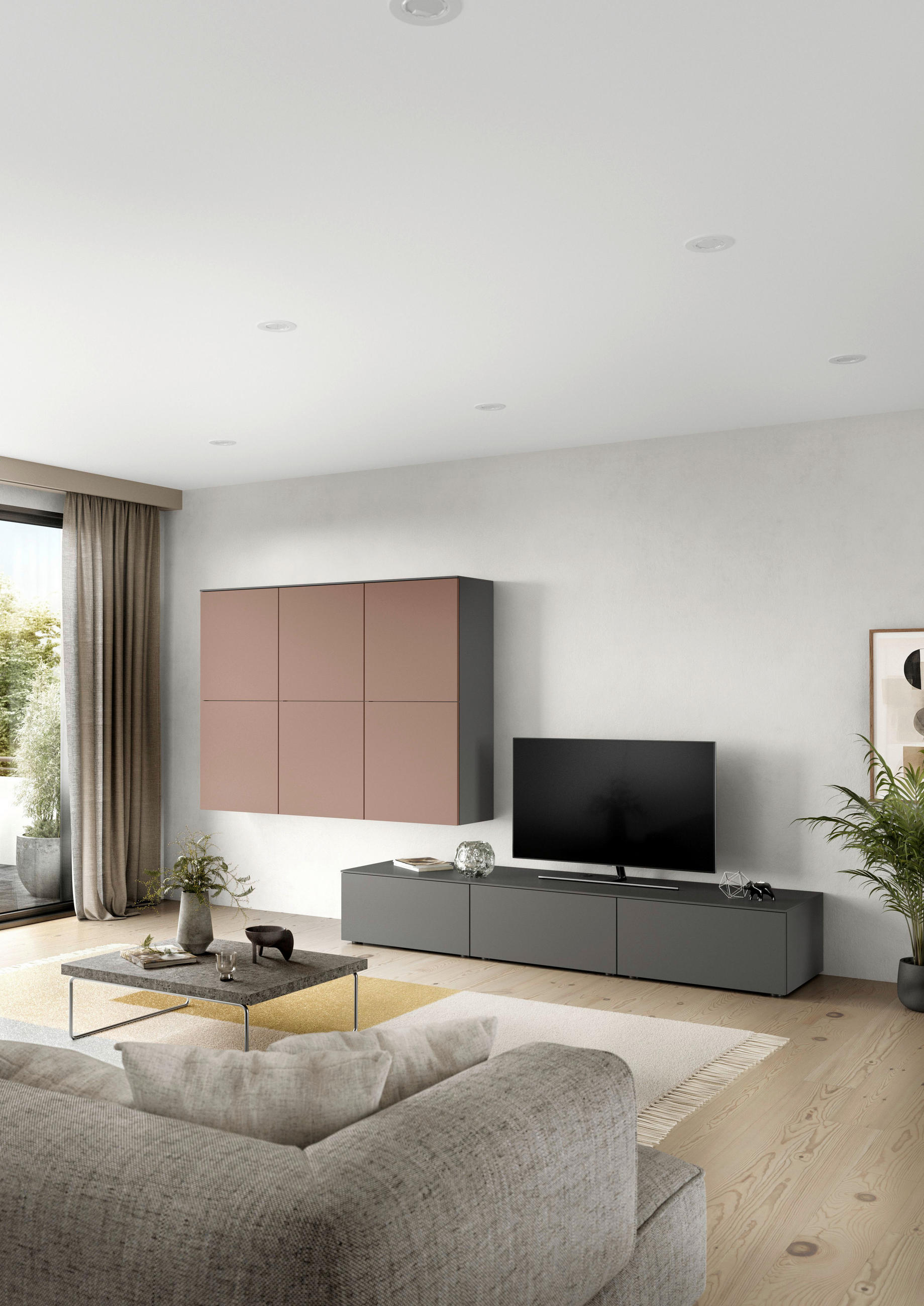 WOHNWAND  in Grau, Koralle  360,3/205,2/58,5 cm  - Koralle/Grau, Design, Holzwerkstoff (360,3/205,2/58,5cm) - Celina Home