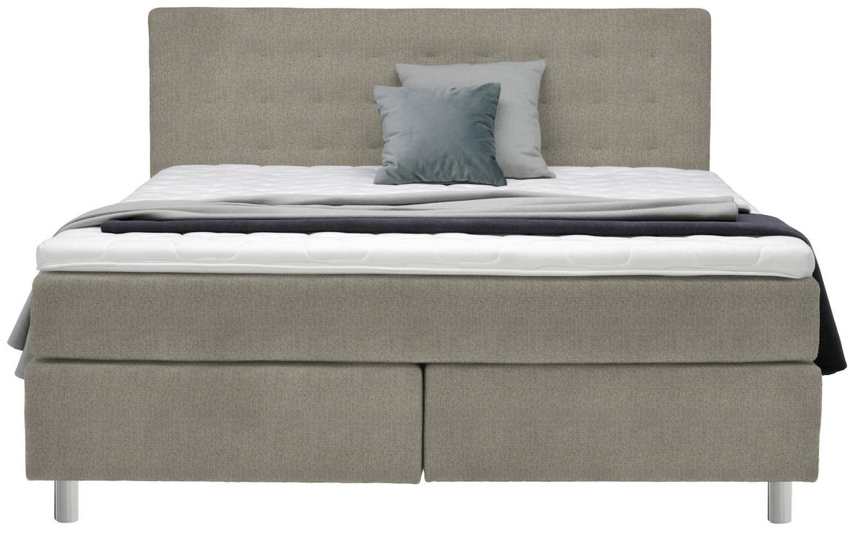 BOXSPRINGBETT 180/200 cm  in Greige  - Chromfarben/Greige, Konventionell, Kunststoff/Textil (180/200cm) - Voleo