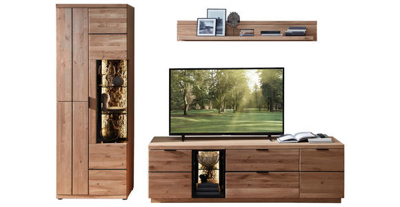 WOHNWAND  in Schwarz, Wildeiche  290/207/50 cm  - Wildeiche/Schwarz, KONVENTIONELL, Glas/Holz (290/207/50cm) - Linea Natura