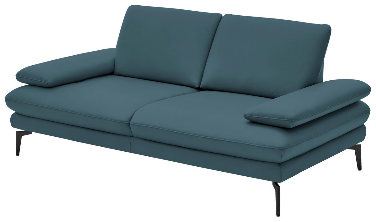 2,5-SITZER in Echtleder Blau  - Blau/Schwarz, Design, Leder/Metall (196/86/104cm) - Dieter Knoll