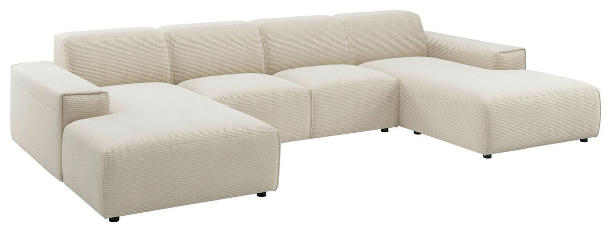 WOHNLANDSCHAFT Naturfarben Cord  - Schwarz/Naturfarben, MODERN, Kunststoff/Textil (189/340/189cm) - Pure Home Lifestyle
