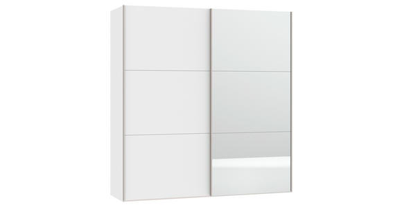SCHWEBETÜRENSCHRANK  in Weiß  - Edelstahlfarben/Weiß, Design, Glas/Holzwerkstoff (203/215/65cm) - Carryhome
