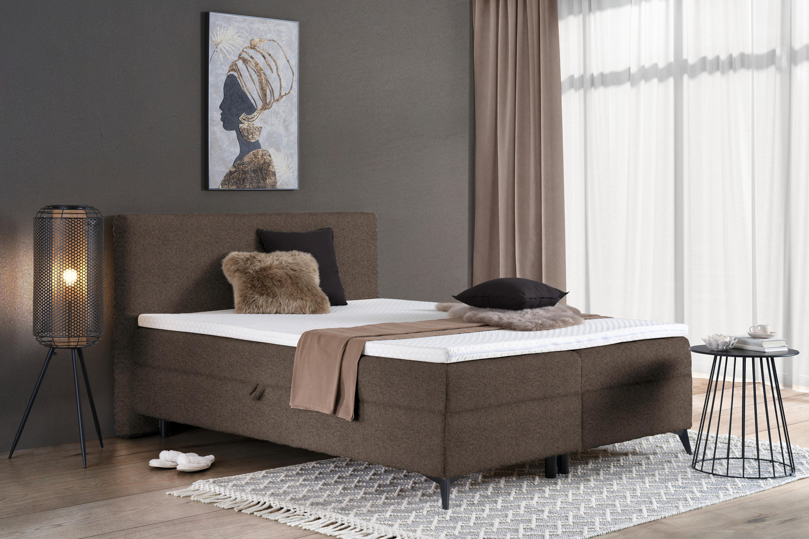 BOXBETT 140/200 cm  in Dunkelbraun  - Dunkelbraun/Schwarz, Design, Holz/Holzwerkstoff (140/200cm) - Xora