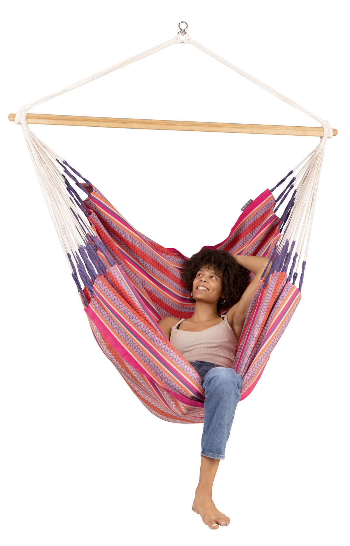 HÄNGESESSEL comfort org.cotton 110/160/180 cm  - Pink/Lila, KONVENTIONELL, Holz/Textil (110/160/180cm) - La Siesta