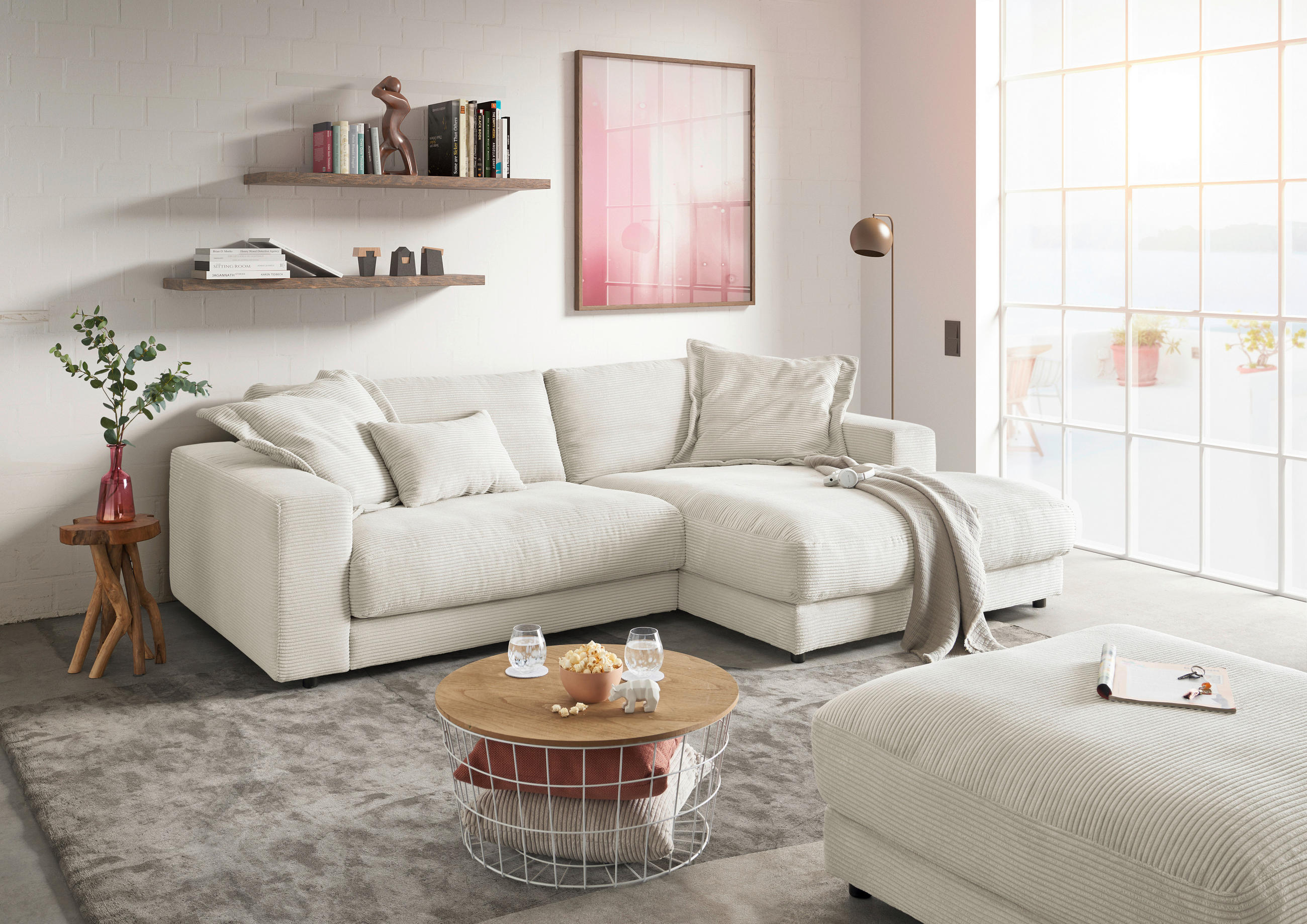 HOCKER in Textil Weiss  - Weiss/Schwarz, Design, Kunststoff/Textil (100/86/100cm) - Lomoco