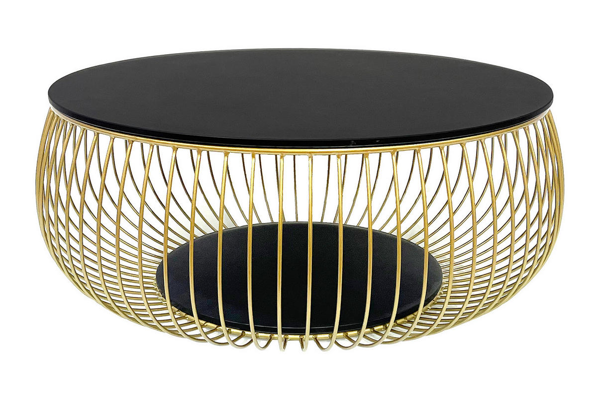 COUCHTISCH Klarglas 86/86/35 cm rund Schwarz, Goldfarben  - Goldfarben/Schwarz, Design, Glas/Metall (86/86/35cm) - Livetastic
