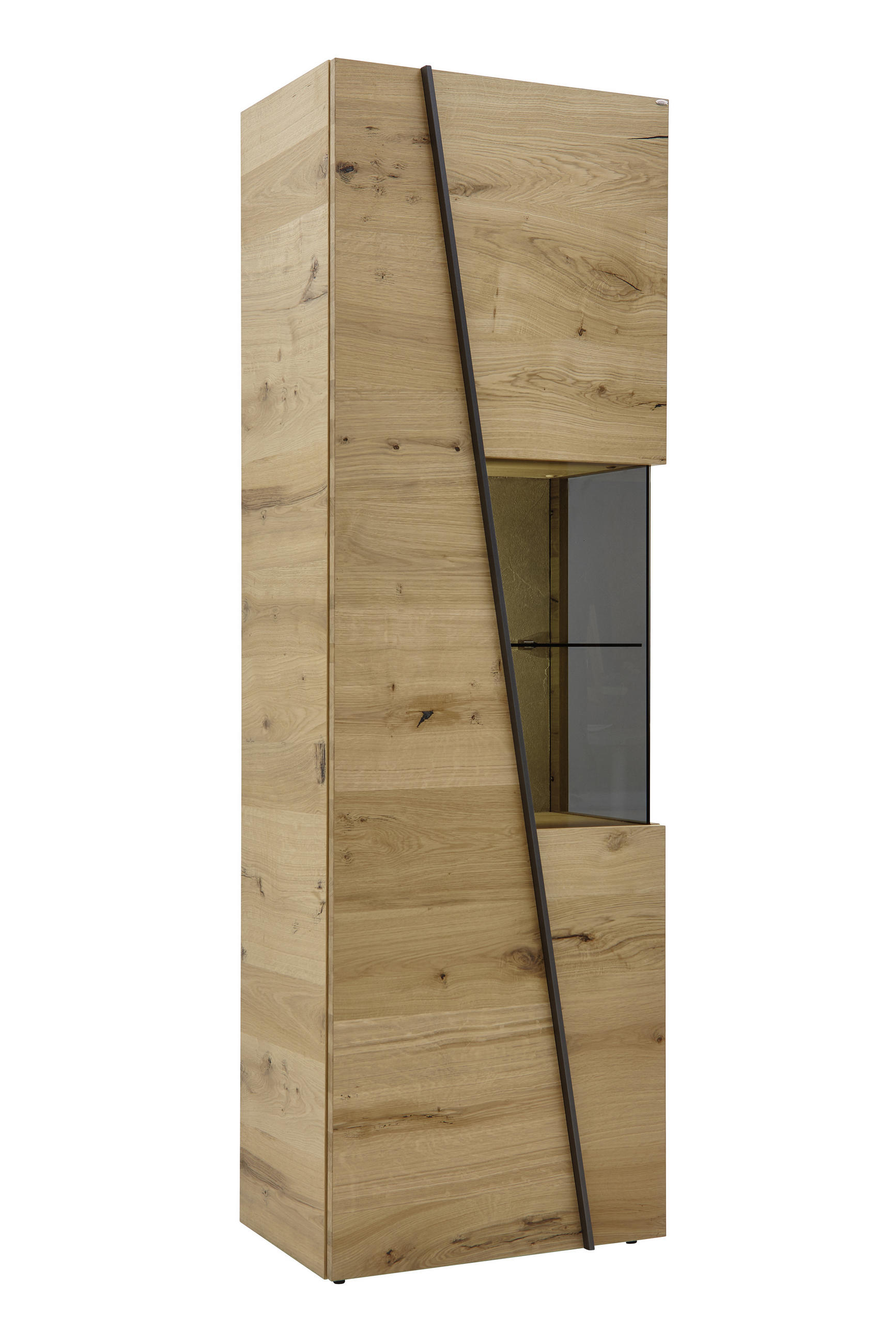 Vitrine in furniert Wildeiche Grau, Eichefarben