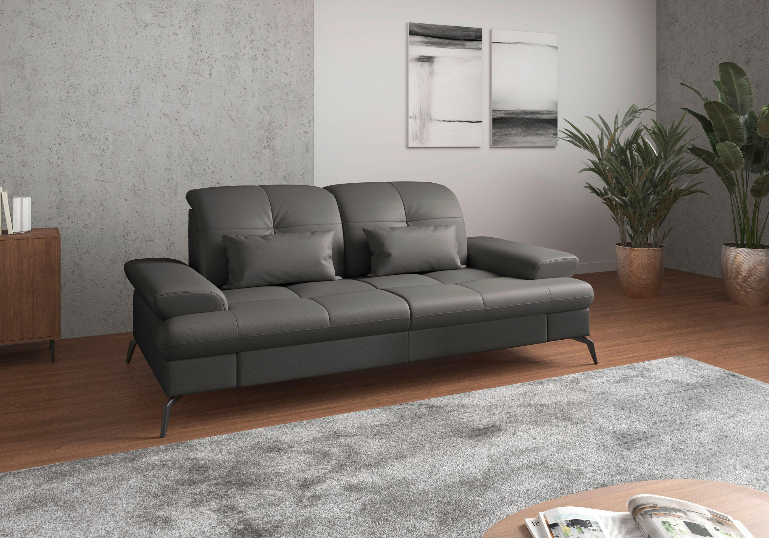 3-SITZER-SOFA in Leder Anthrazit  - Anthrazit/Schwarz, KONVENTIONELL, Leder/Metall (212/90/122cm) - Sit & More