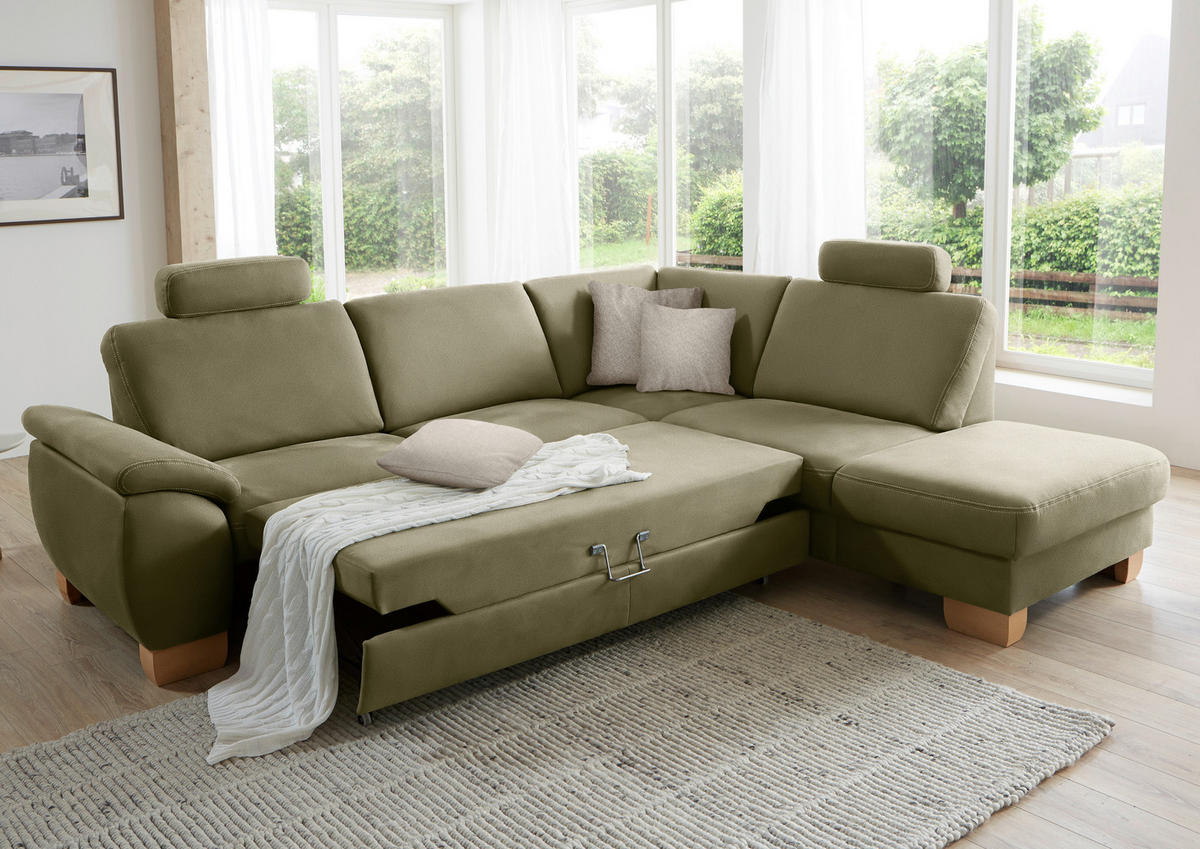ECKSOFA in Mikrofaser Hellgrün  - Wildeiche/Beige, Natur, Holz/Textil (286/236cm) - Voleo