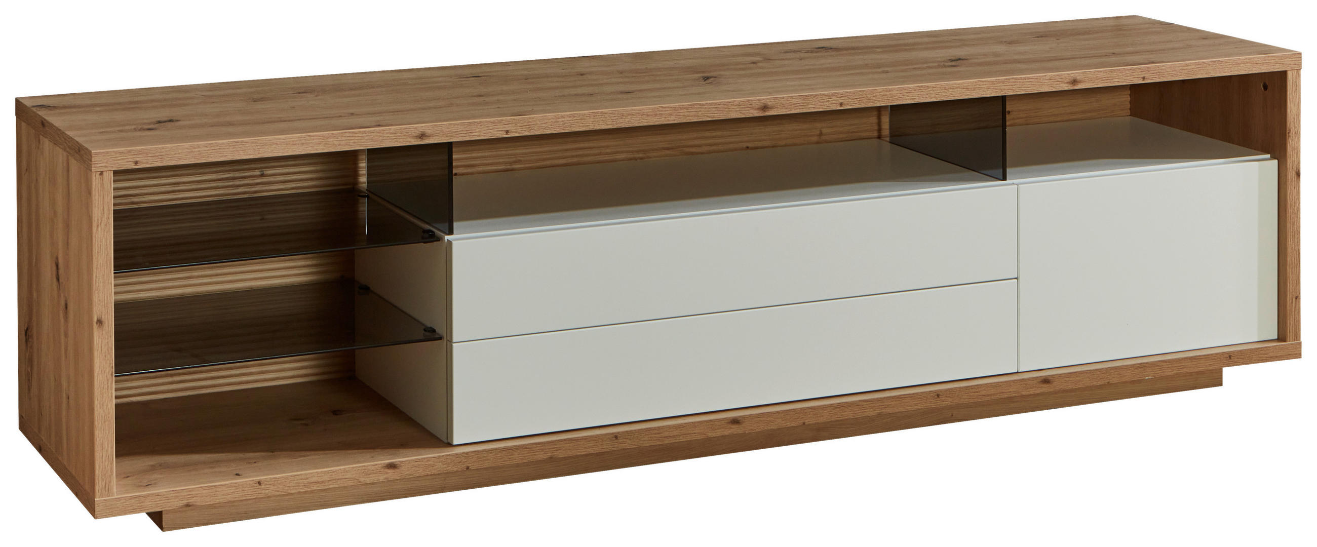 LOWBOARD  in 200/54,6/42 cm  - Weiss/Eiche Artisan, Design, Glas/Holzwerkstoff (200/54,6/42cm) - Stylife