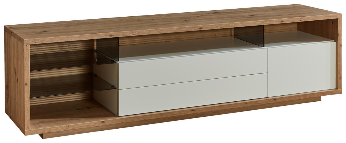 LOWBOARD  in 200/54,6/42 cm  - Weiss/Eiche Artisan, Design, Glas/Holzwerkstoff (200/54,6/42cm) - Stylife