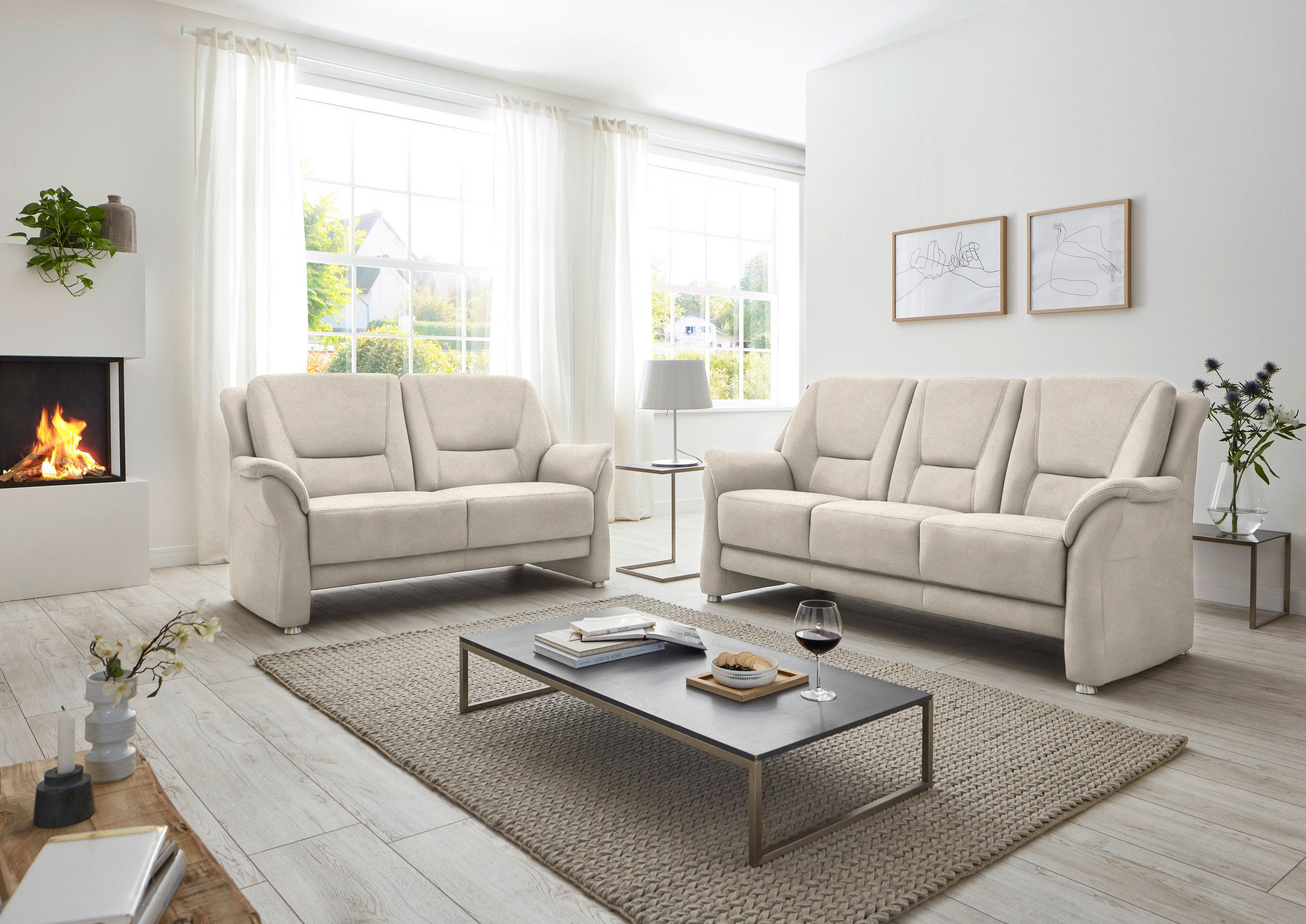 2,5-SITZER in Mikrofaser Creme  - Beige/Creme, KONVENTIONELL, Textil/Metall (172/100/89cm) - Beldomo Comfort