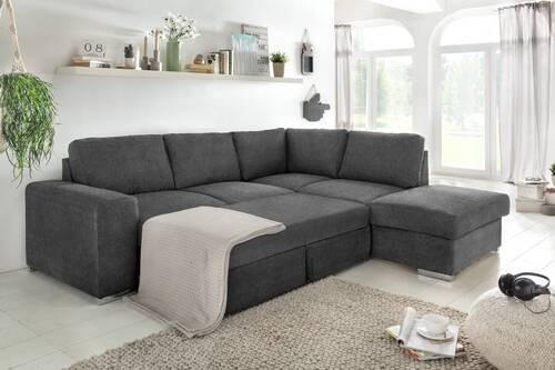 ECKSOFA Dunkelgrau Mikrofaser  - Chromfarben/Dunkelgrau, KONVENTIONELL, Textil/Metall (248/213cm) - MID.YOU