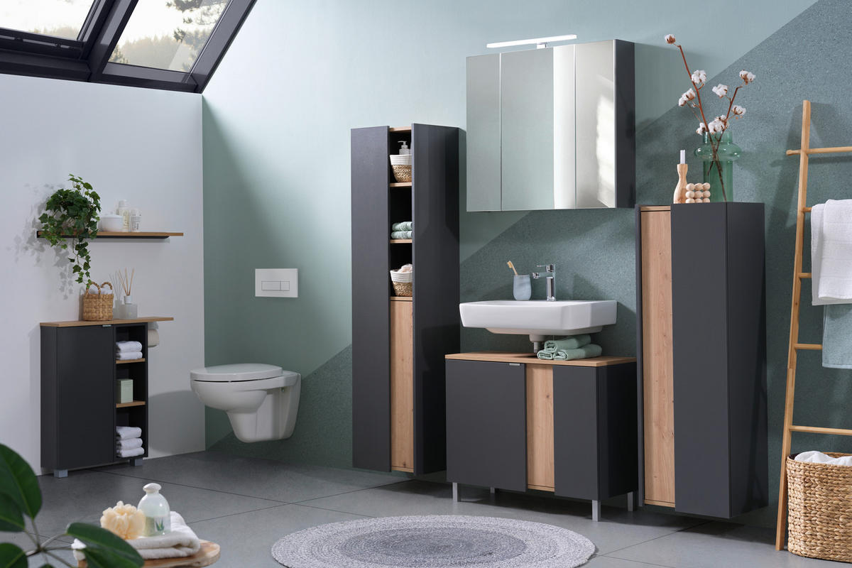 MIDISCHRANK 70,7/76,8/17 cm  - Anthrazit/Silberfarben, Basics, Holzwerkstoff/Kunststoff (70,7/76,8/17cm) - home24