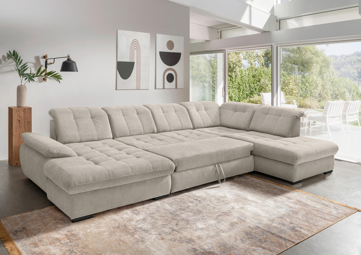 WOHNLANDSCHAFT in Chenille Beige  - Beige/Schwarz, Modern, Textil/Metall (184/387/252cm) - Livetastic