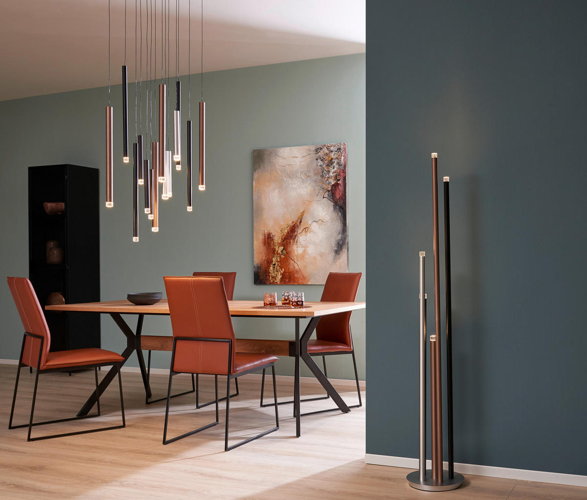 LED-HÄNGELEUCHTE 70/30/180 cm  - Hellbraun/Silberfarben, Design, Kunststoff/Metall (70/30/180cm) - Brilliant