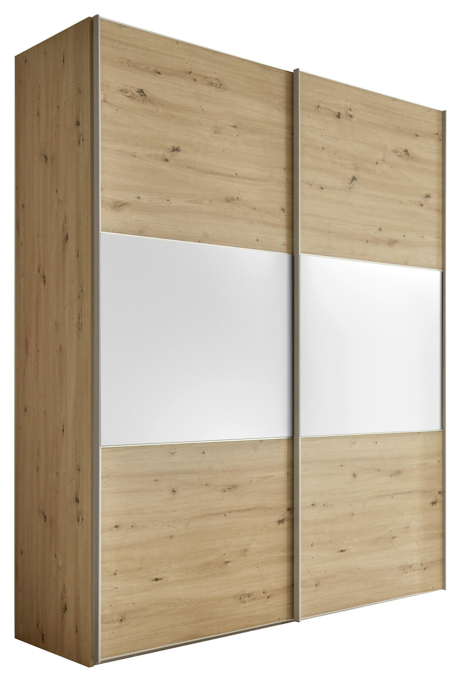SCHWEBETÜRENSCHRANK 200/222/68 cm 2-türig Weiß, Eiche Artisan  - Alufarben/Eiche Artisan, Holzwerkstoff/Metall (200/222/68cm) - Moderano