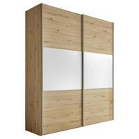 SCHWEBETÜRENSCHRANK in Weiss, Eiche Artisan  - Weiss/Alufarben, Holzwerkstoff/Metall (188/222/68cm) - Moderano