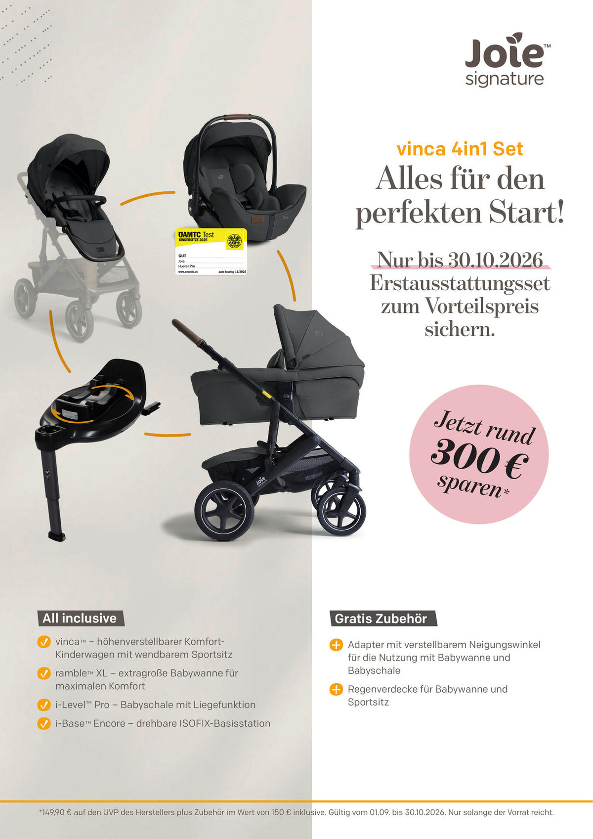 KINDERWAGENSET Vinca 4in1  - Schwarz, Basics, Textil/Metall (65/109/97cm) - JOIE SIGNATURE