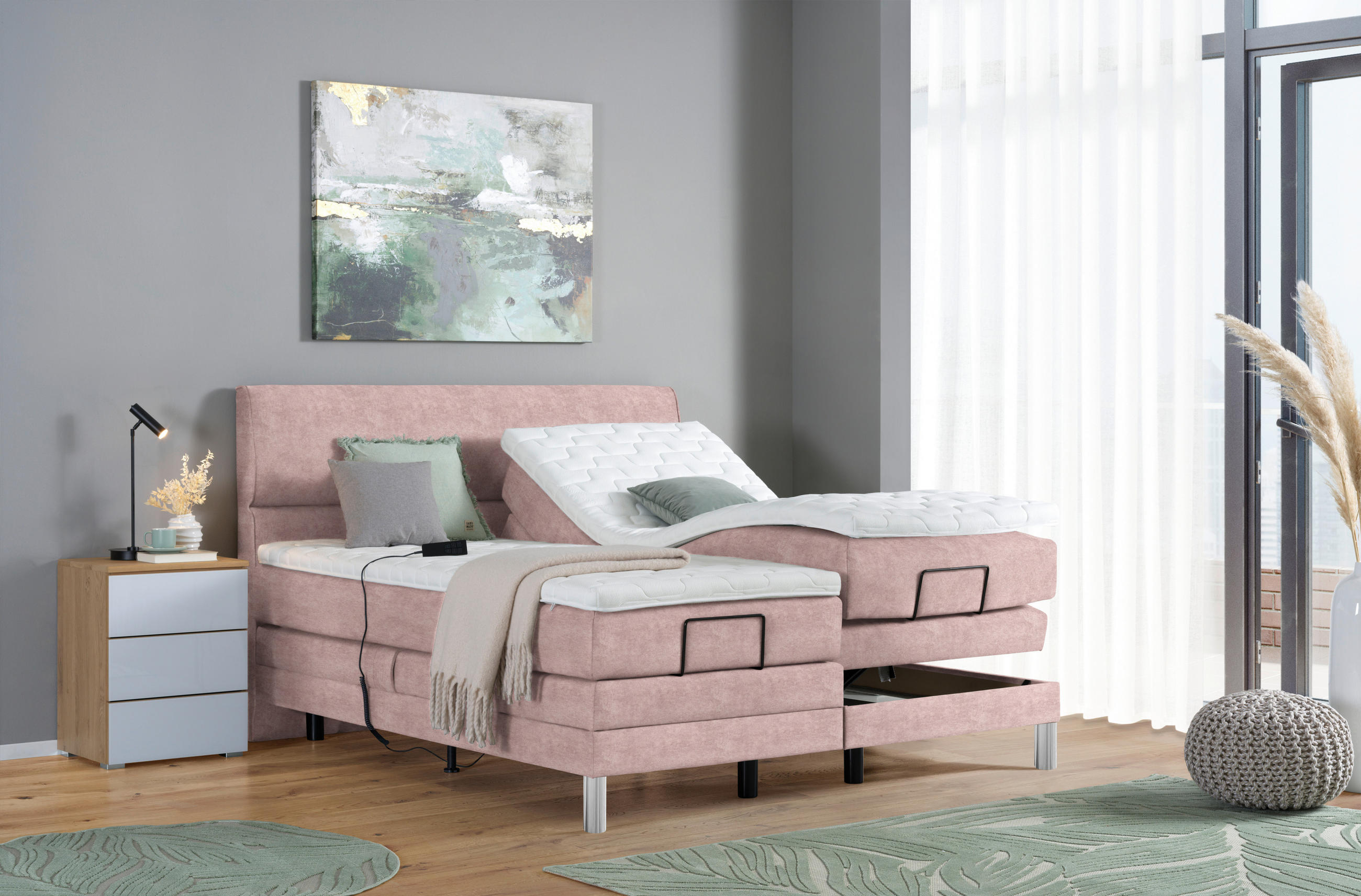 BOXSPRINGBETT 180/200 cm  in Altrosa  - Chromfarben/Altrosa, Konventionell, Kunststoff/Textil (180/200cm) - Voleo