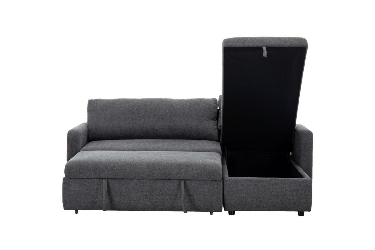 ECKSOFA TUMO Dunkelgrau Leinenoptik Rückenkissen, Bettkasten  - Dunkelgrau/Schwarz, Design, Kunststoff/Textil (152,5/225,5cm) - Livetastic